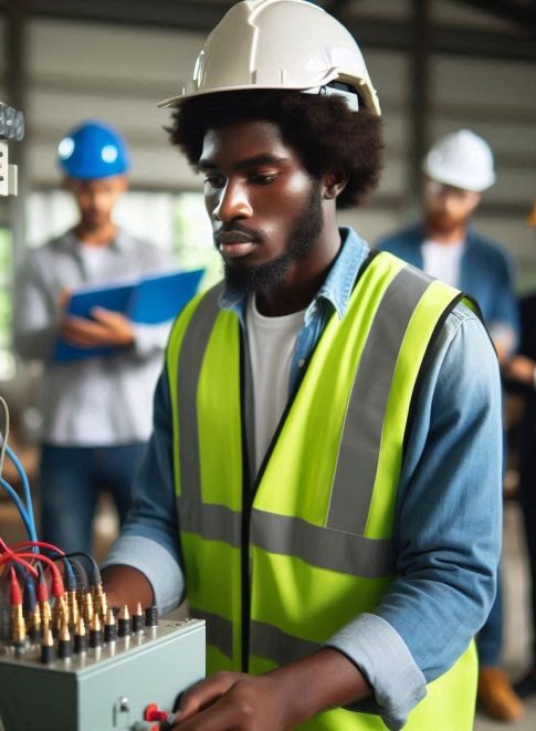 a black electrical engineer working on site